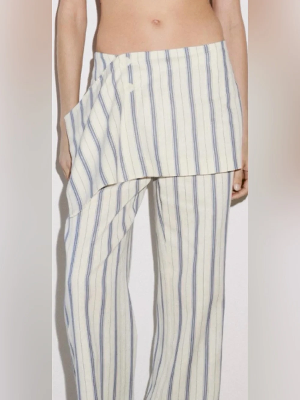 ZARA Cream with Blue Striped Pareo Straight Leg Pants - Size XL - NEW